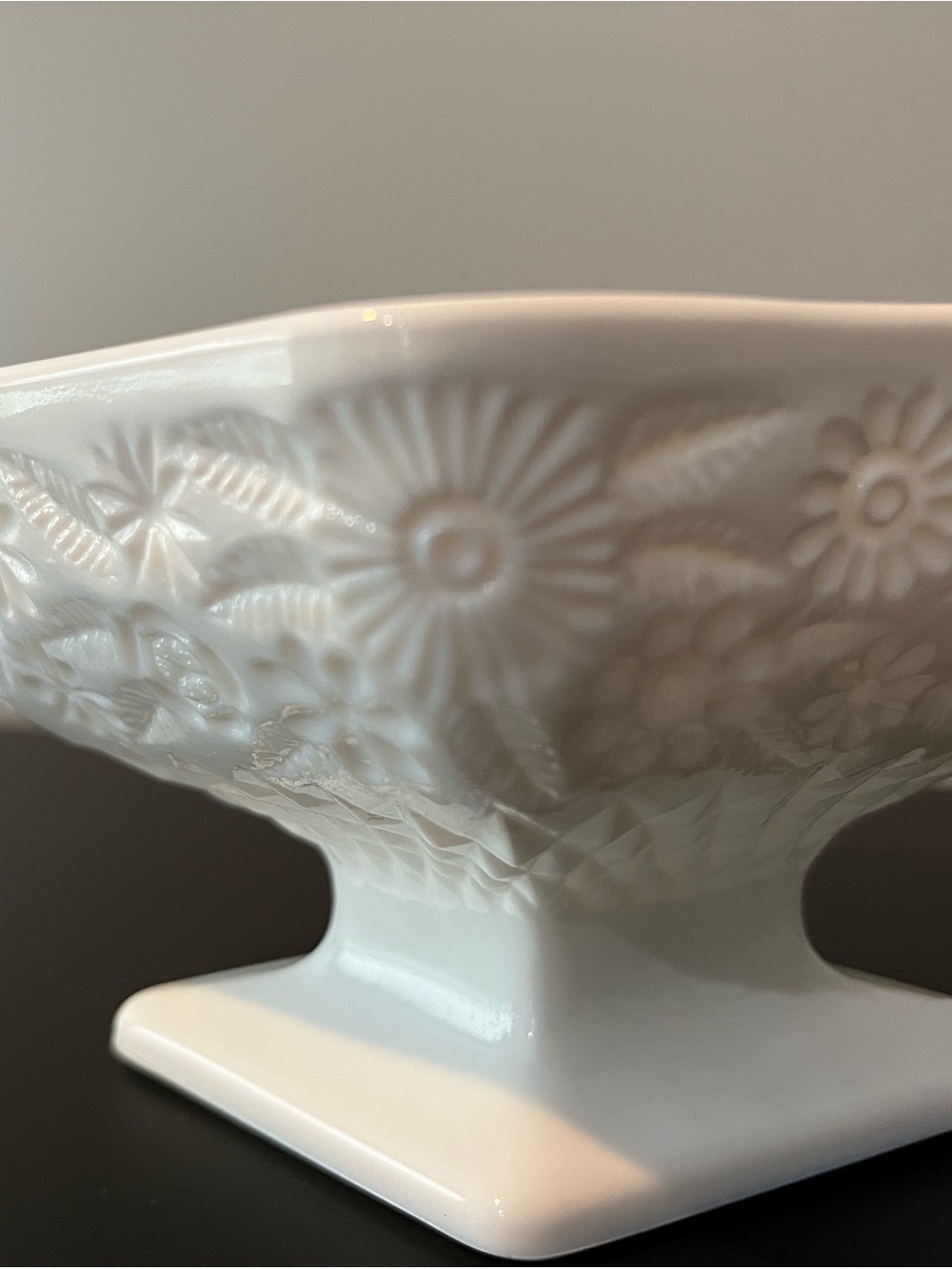 Vintage Indiana Milk Glass, Floral Footed Dish - Picture 6 of 6
